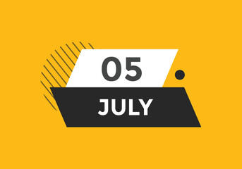 july 5 Calendar icon Design. Calendar Date 5th july. Calendar template 
