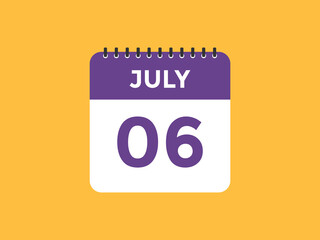 july 6 calendar reminder. 6th july daily calendar icon template. Vector illustration 
