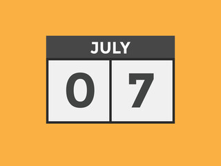 july 7 Calendar icon Design. Calendar Date 7th july. Calendar template 
