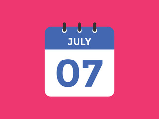 july 7 Calendar icon Design. Calendar Date 7th july. Calendar template 
