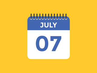 july 7 Calendar icon Design. Calendar Date 7th july. Calendar template 
