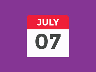 july 7 calendar reminder. 7th july daily calendar icon template. Vector illustration 
