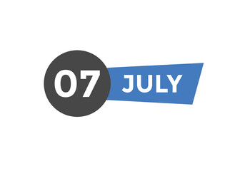 july 7 calendar reminder. 7th july daily calendar icon template. Vector illustration 
