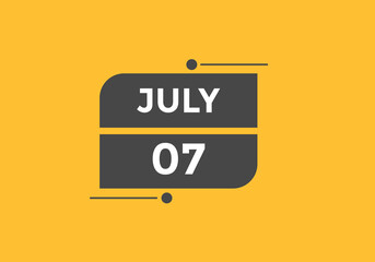 july 7 calendar reminder. 7th july daily calendar icon template. Vector illustration 

