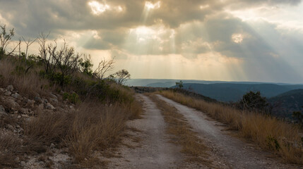 Storm brewing near a Texas Hill Country dirt road