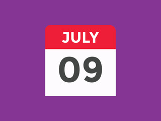 july 9 calendar reminder. 9th july daily calendar icon template. Vector illustration 
