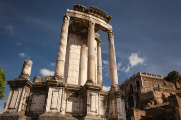 Fototapeta na wymiar The remains of the Temple of Vesta in the Roman Forum 