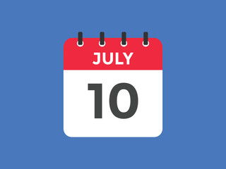 july 10 calendar reminder. 10th july daily calendar icon template. Vector illustration 
