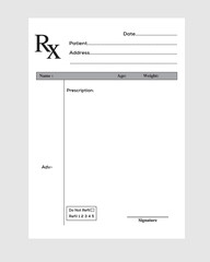 Rx pad template. Medical regular prescription form.