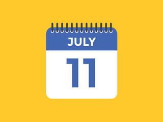 july 11 calendar reminder. 11th july daily calendar icon template. Vector illustration 

