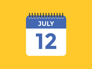 july 12 Calendar icon Design. Calendar Date 12th july. Calendar template 
