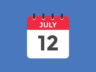 july 12 calendar reminder. 12th july daily calendar icon template. Vector illustration 

