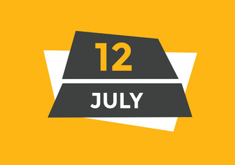 july 12 calendar reminder. 12th july daily calendar icon template. Vector illustration 
