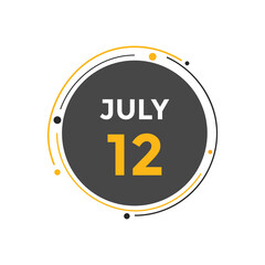 july 12 Calendar icon Design. Calendar Date 12th july. Calendar template 
