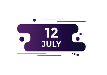 july 12 Calendar icon Design. Calendar Date 12th july. Calendar template 
