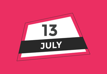 july 13 calendar reminder. 13th july daily calendar icon template. Vector illustration 
