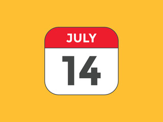 july 14 calendar reminder. 14th july daily calendar icon template. Vector illustration 
