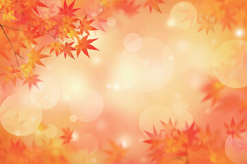Naklejka na ściany i meble キラキラ輝く美しい紅葉の葉のオシャレなベクターの光の差し込むピンボケの背景素材フレーム