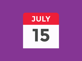 july 15 calendar reminder. 15th july daily calendar icon template. Vector illustration 
