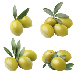 Collection of delicious olives, isolated on white background