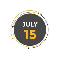 july 15 Calendar icon Design. Calendar Date 15th july. Calendar template 
