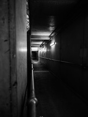 black and white corridor