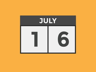 july 16 calendar reminder. 16th july daily calendar icon template. Vector illustration 
