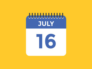 july 16 calendar reminder. 16th july daily calendar icon template. Vector illustration 

