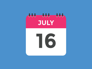 july 16 calendar reminder. 16th july daily calendar icon template. Vector illustration 
