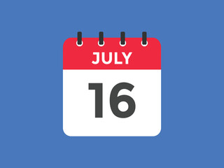 july 16 Calendar icon Design. Calendar Date 16th july. Calendar template 
