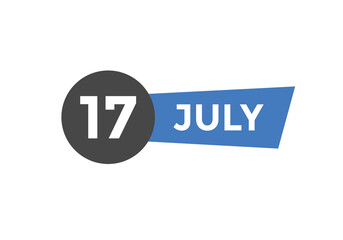 july 17 calendar reminder. 17th july daily calendar icon template. Vector illustration 
