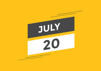 july 20 Calendar icon Design. Calendar Date 20th july. Calendar template 
