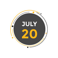 july 20 calendar reminder. 20th july daily calendar icon template. Vector illustration 
