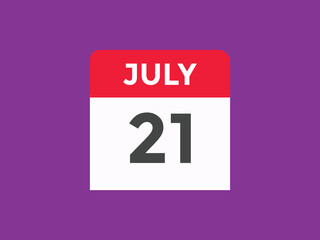 july 21 Calendar icon Design. Calendar Date 21th july. Calendar template 
