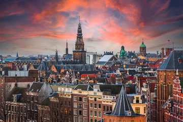 Papier Peint photo Amsterdam Amsterdam, Pays-Bas Paysage urbain du centre-ville historique