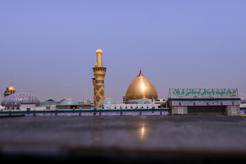 The shrine of Abbas, son of Imam Ali, peace be upon him, in Karbala, Iraq, with Imam Hussein, peace be upon him