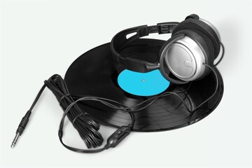 Classic and analog turntable for playing vinyl records. Model for a DJ concept