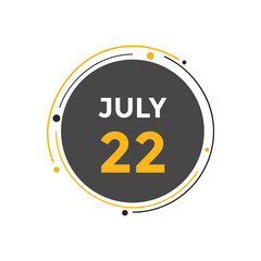 july 22 calendar reminder. 22th july daily calendar icon template. Vector illustration 
