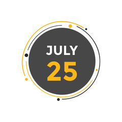 july 25 calendar reminder. 25th july daily calendar icon template. Vector illustration 
