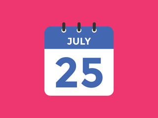 july 25 calendar reminder. 25th july daily calendar icon template. Vector illustration 
