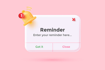 Reminder 3D Illustration, Notifications page with floating elements. Business planning ,events, reminder and timetable with 3d rendering. Vector Illustration. - 521003224