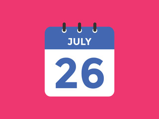 july 26 calendar reminder. 26th july daily calendar icon template. Vector illustration 
