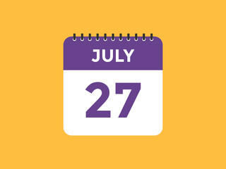 july 27 calendar reminder. 27th july daily calendar icon template. Vector illustration 
