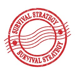 SURVIVAL STRATEGY, text written on red postal stamp.