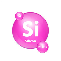 Silicon (Si) icon structure chemical element round shape circle Pink. 3D Illustration vector. Chemical element of periodic table Sign with atomic number. Study in science for education. 