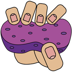 The hand is holding a washcloth. Isolated on white background in cartoon style in vector graphic