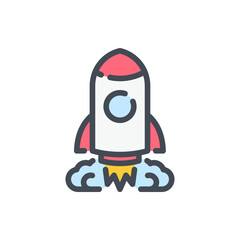 Spaceship and Startup Launch color line icon. Rocket in space vector outline colorful sign.