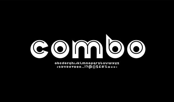 Digital font, rounded modern alphabet, trendy letters and numbers with black line, vector illustration 10EPS