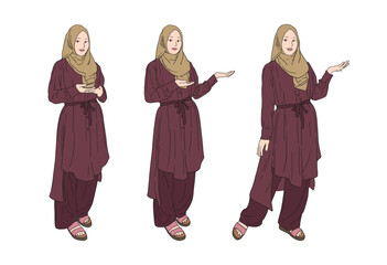 Illustration of young muslim women wearing hijab in various styles