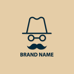 gentleman hat mustache detective logo illustration.